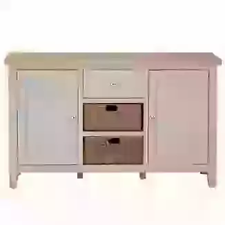 Large Sideboard with Baskets and Drawer Storage Grey or White Painted Finish and Washed Oak Top